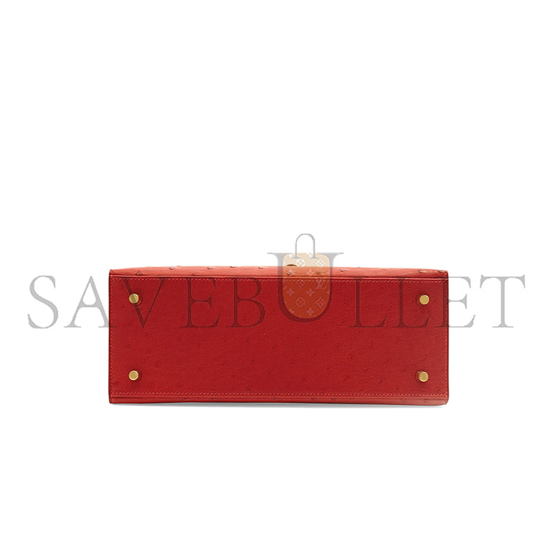 HERMÈS MASTER KELLY 25 OSTRICH SELLIER RED GOLD HARDWARE (25*17*7cm) 